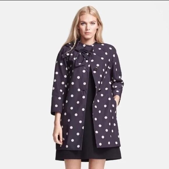 Kendall Bow Black and Cream Polka Dot Kate Spade Jacket Coat Dorothy - Picture 1 of 9
